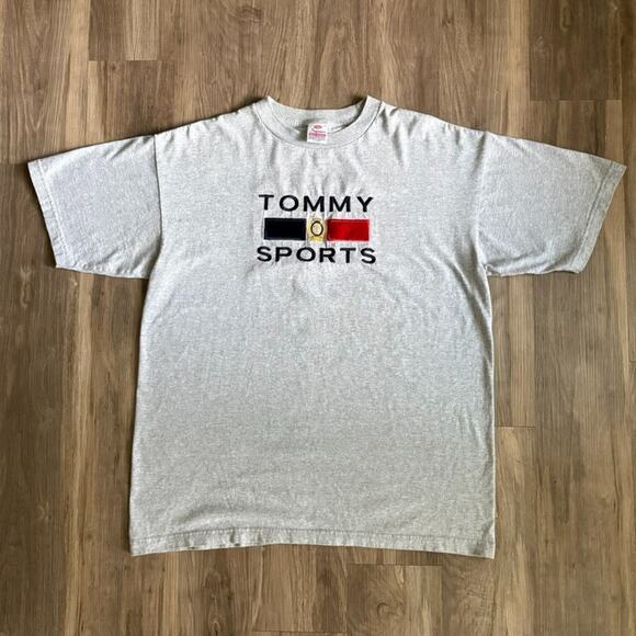 Vintage Tommy Hilfiger Sports Flag T-Shirt Men's Size XL Gray Embroidered - Picture 1 of 5